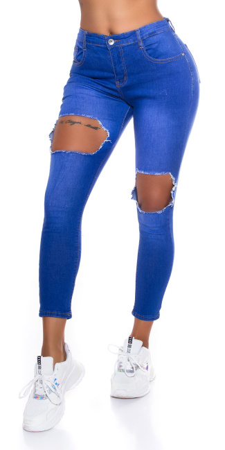 Skinny Fit Jeans with Cut-Outs Blue